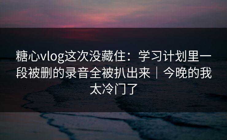 糖心vlog这次没藏住：学习计划里一段被删的录音全被扒出来｜今晚的我太冷门了